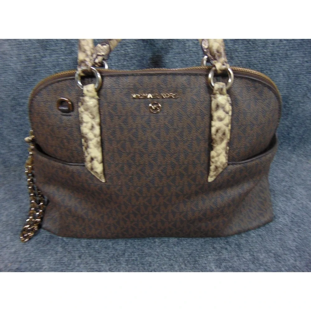 Michael‎ Kors Sheila Satchel Brown Monogram Snakeskin Trim 30F0GHUS3B Large